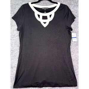 INC International Concepts Cutout Neckline Top Black White XL NWT Rayon Stretch
